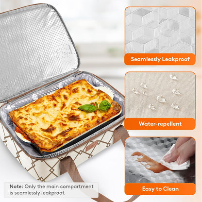 Lifewit Insulated Single Decker Casserole Carrier, Lasagna Lugger Holder for Hot or Cold Food, Fits 9" x 13" Baking Dish, Thermal Lunch Tote Bag for Potluck Parties, Picnic and Cookouts, Grey