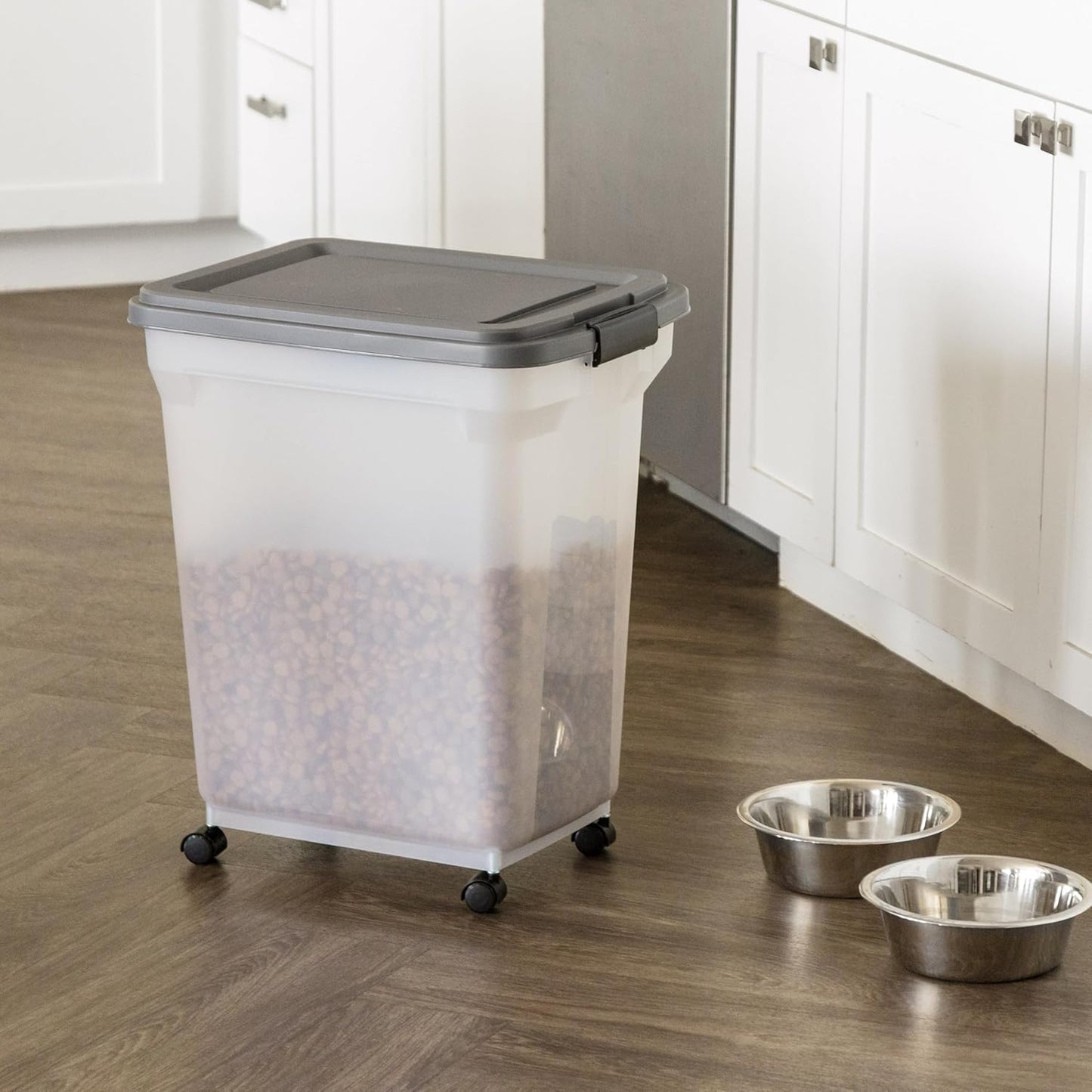 IRIS USA Dog Food Storage Container 58 Lb, Airtight Large Pet Food Storage Bin with Wheels, for Dog Cat Bird Chicken Food, Holds Up to 58 lbs, Keep Fresh, BPA Free, Made in USA, Black