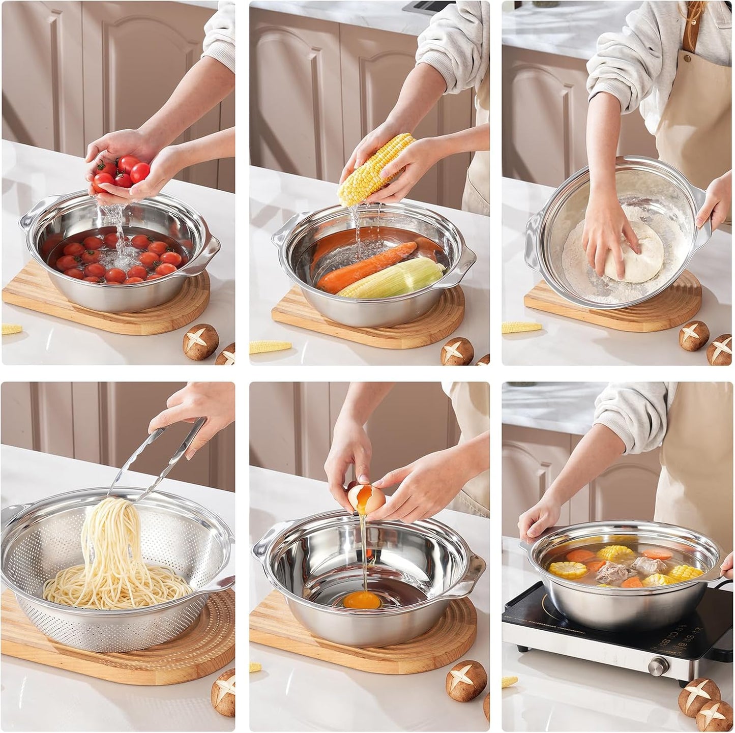 Stainless Steel Colander for Kitchen 2-Quart, Strainer Microporous with Mixing Bowl, Rice Strainer for Washing Vegetables, Fruit and Draining Cooked Pasta, Dishwasher Safe