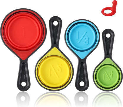 Collapsible Colander Set - 2 Pc Strainer Plus Food Grade Silicone Measuring Cups and Spoons - Pasta Strainer for Draining, Vegetables, Fruits 1 Medium 4-Quart & 1 Small 2-Quart - Home Essentials