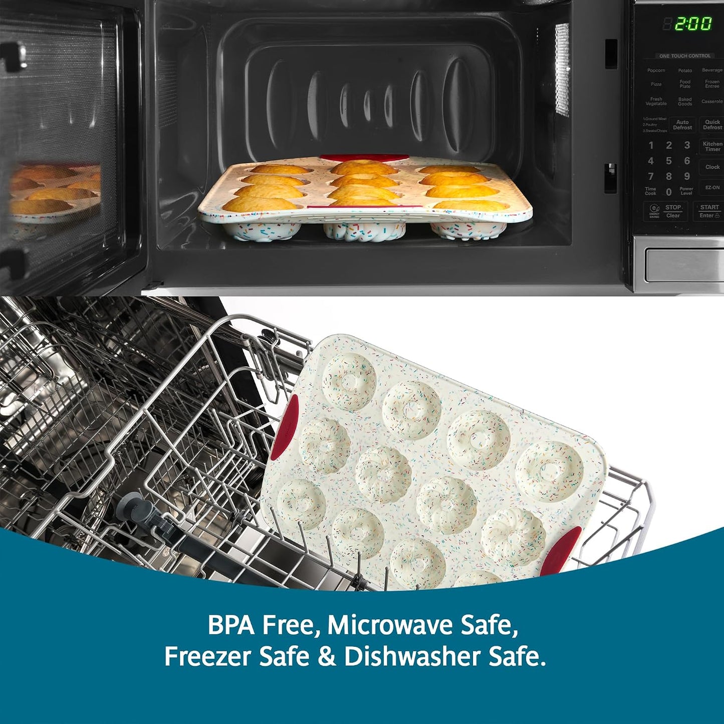 Trudeau Structure White Confetti 6-Cup Jumbo Muffin Pan – Premium Steel-Reinforced Silicone Bakeware, Nonstick BPA-Free Cupcake & Muffin Mold – Oven, Freezer & Dishwasher Safe