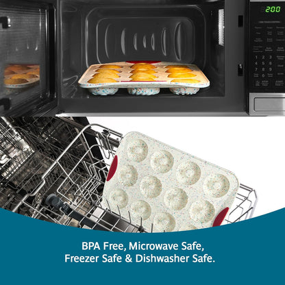Trudeau Structure White Confetti 6-Cup Jumbo Muffin Pan – Premium Steel-Reinforced Silicone Bakeware, Nonstick BPA-Free Cupcake & Muffin Mold – Oven, Freezer & Dishwasher Safe