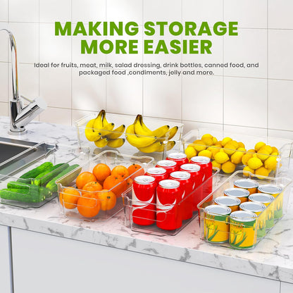 Utopia Home - Fridge & Refrigerator Organizer Bins (8 Pack), Clear Stackable Durable Plastic Storage Containers with Easy Grip Handles for Pantry, Kitchen Cabinets & Countertops (8)