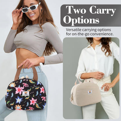 CaCTOUR Lunch Box for Women Girls Teens,Cute Lunch Box Cooler Bag, Portable Insulated Small Lunch Bag Women Reusable Corduroy Lunch Tote for Work/Travel/Picnic/School (Dog Green,Small)