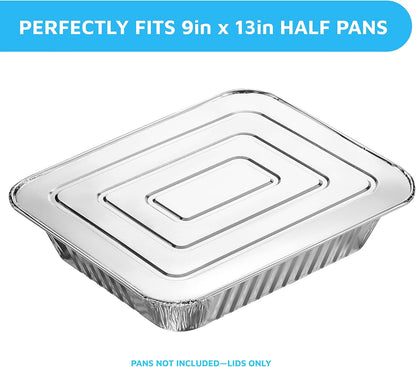MontoPack Half-Size Aluminium Foil Lids | [100 Pack] Perfect Fit for 9x13 Roasting Pans | Premium Quality for Baking & Catering | Disposable Food Prep Containers Lids