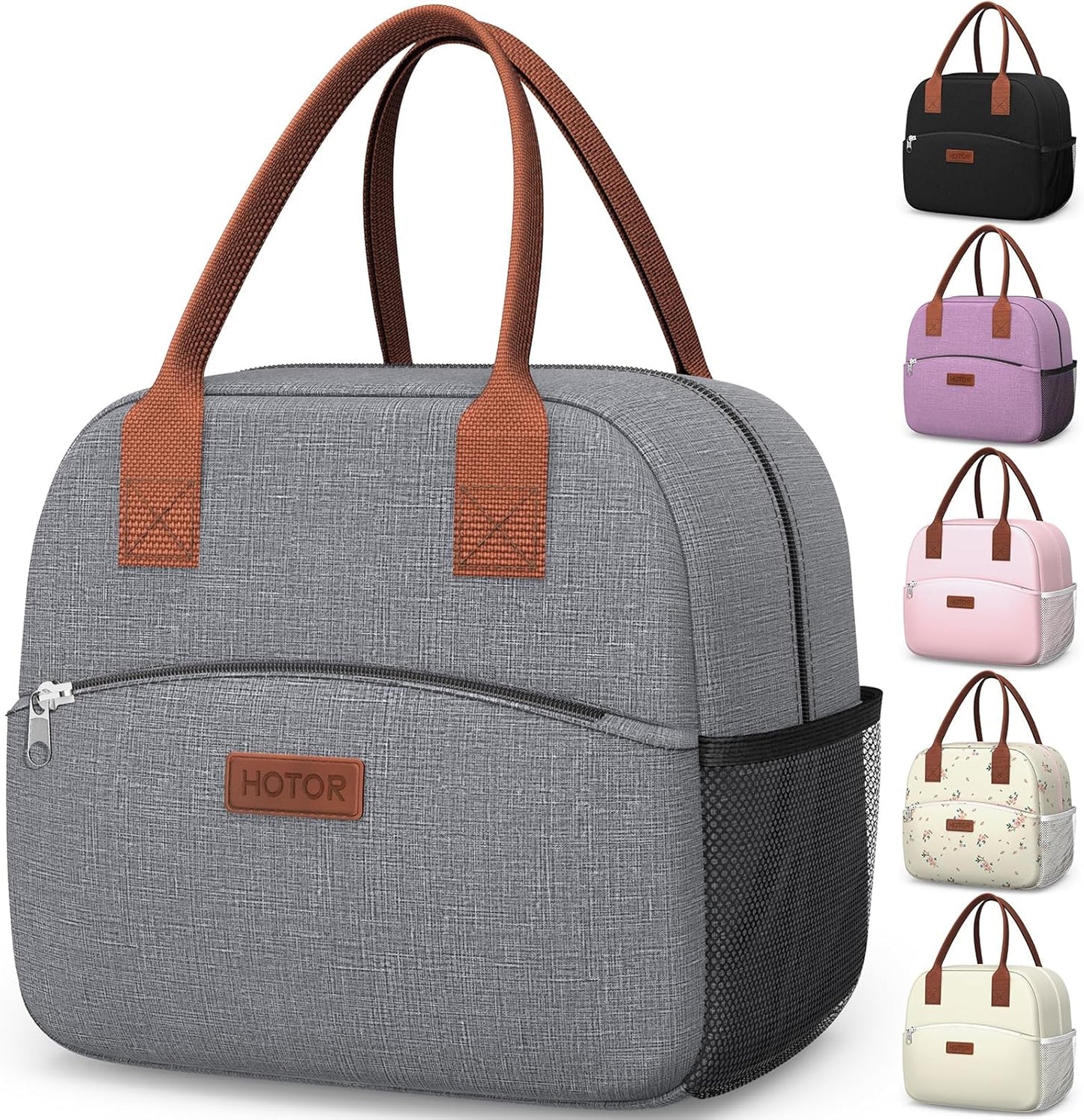 HOTOR Lunch Bag for Women & Men - Wear-Resistant Insulated Lunch Box with Large Capacity, Multi-Functional Cooler Bag for Office, Picnic, Pink with White Daisy, 10L,10.60" x 5.90" x 9.50"