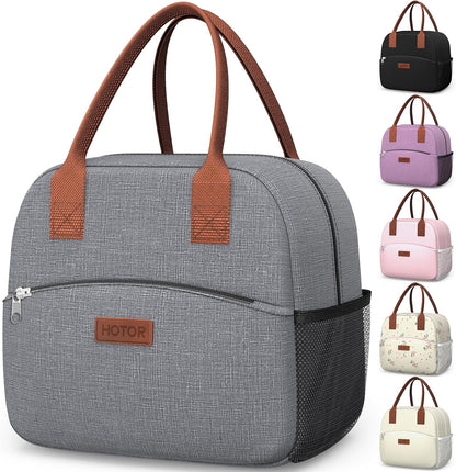 HOTOR Lunch Bag for Women & Men - Wear-Resistant Insulated Lunch Box with Large Capacity, Multi-Functional Cooler Bag for Office, Picnic, Pink with White Daisy, 10L,10.60" x 5.90" x 9.50"