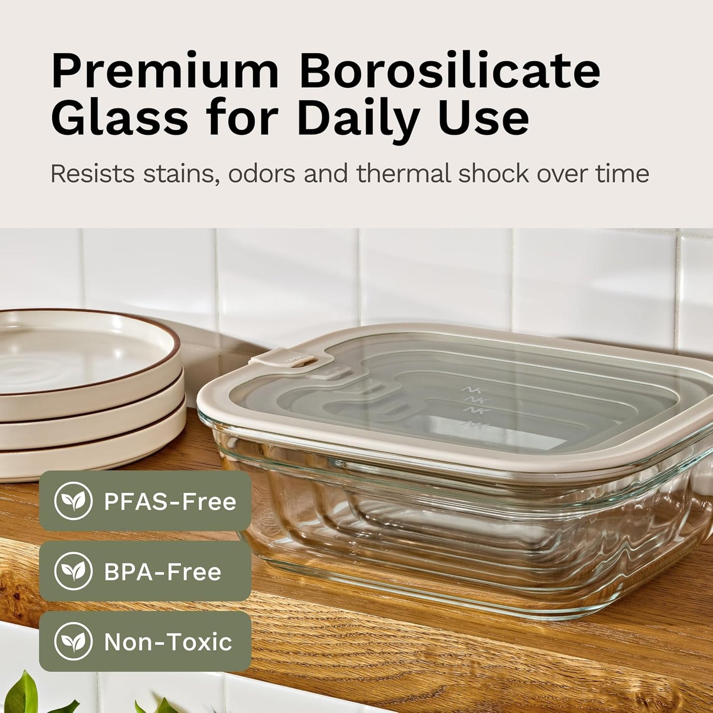 Naked Kitchen 8-Piece Food Storage Containers with Lids – Nesting Borosilicate Glass Meal Prep Containers with Leak-Proof Airtight Seal – BPA Free, Microwave, Oven, Freezer & Dishwasher Safe – Green