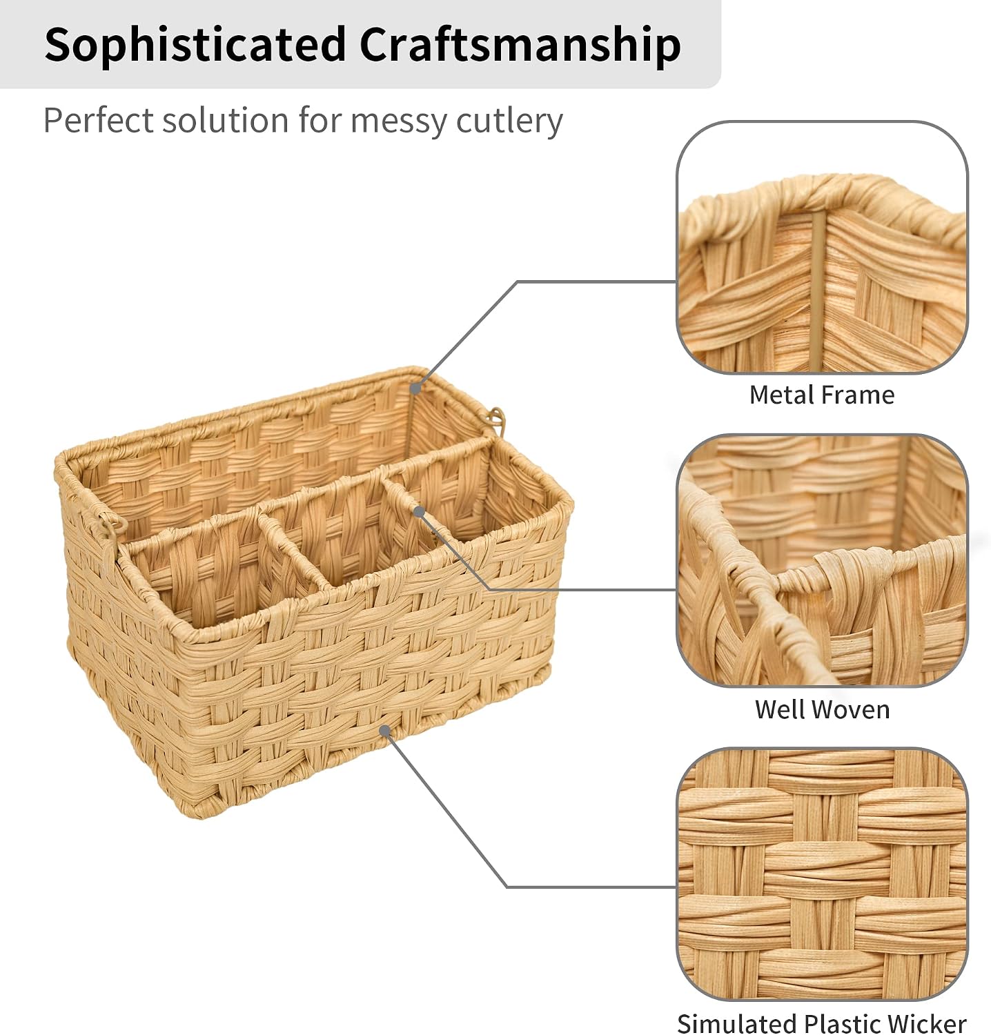 GRANNY SAYS Wicker Utensil Caddy - Picnic Basket with Handle, Organizer for Kitchen Table or Cabinet, Silverware Holder for Parties