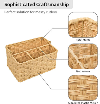 GRANNY SAYS Wicker Utensil Caddy - Picnic Basket with Handle, Organizer for Kitchen Table or Cabinet, Silverware Holder for Parties