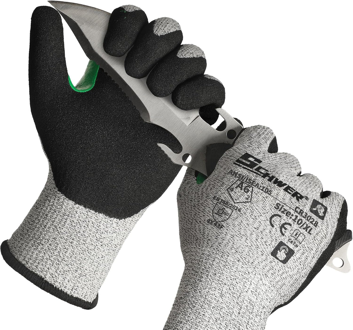 Schwer 2 Pairs A7 Cut Resistant Work Gloves, Touchscreen, CR3027, L