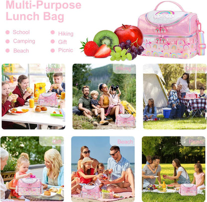 RHCPFOVR Kids Lunch Bag - Double - Decker Cooler Insulated Lunch Box for Boys Girls,Washable Lunch Bag with Strap and Reusable Toddler Lunchbox for School and Daycare