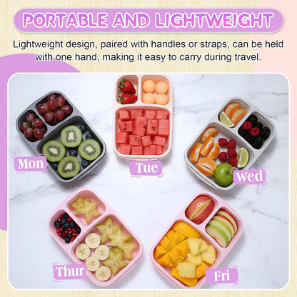 Honeydak 5 Pack Snack Containers 3 Compartment Bento Snack Boxes Divided Meal Prep Containers with Lids Reusable Adults Lunch Food Storage Box for School Work Travel(Elderberry)