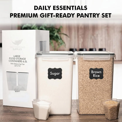 WHITE FEATHER SUPPLIES 2 PC [7 Qt / 6.5L / 220 Oz] Large Food Storage Containers with Lids Airtight - BPA Free Clear Plastic Kitchen and Pantry Storage Containers for Cereal, Flour, Sugar, Rice