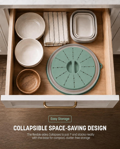 Gevoli Collapsible Microwave Splatter Cover with Strainer Draining Base (Gray)