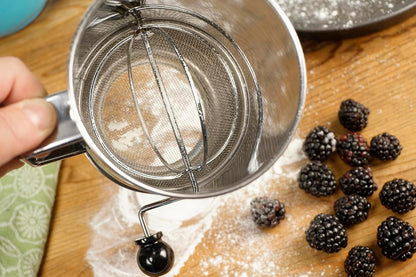 RSVP International Endurance® Stainless Steel Vintage One-Hand Sifter, 1 Cup | Top Cakes, Sift Flour, Marinade BBQ & More | Dishwasher Safe | Powder Sugar, Sift Flour, Spread Toppings & More