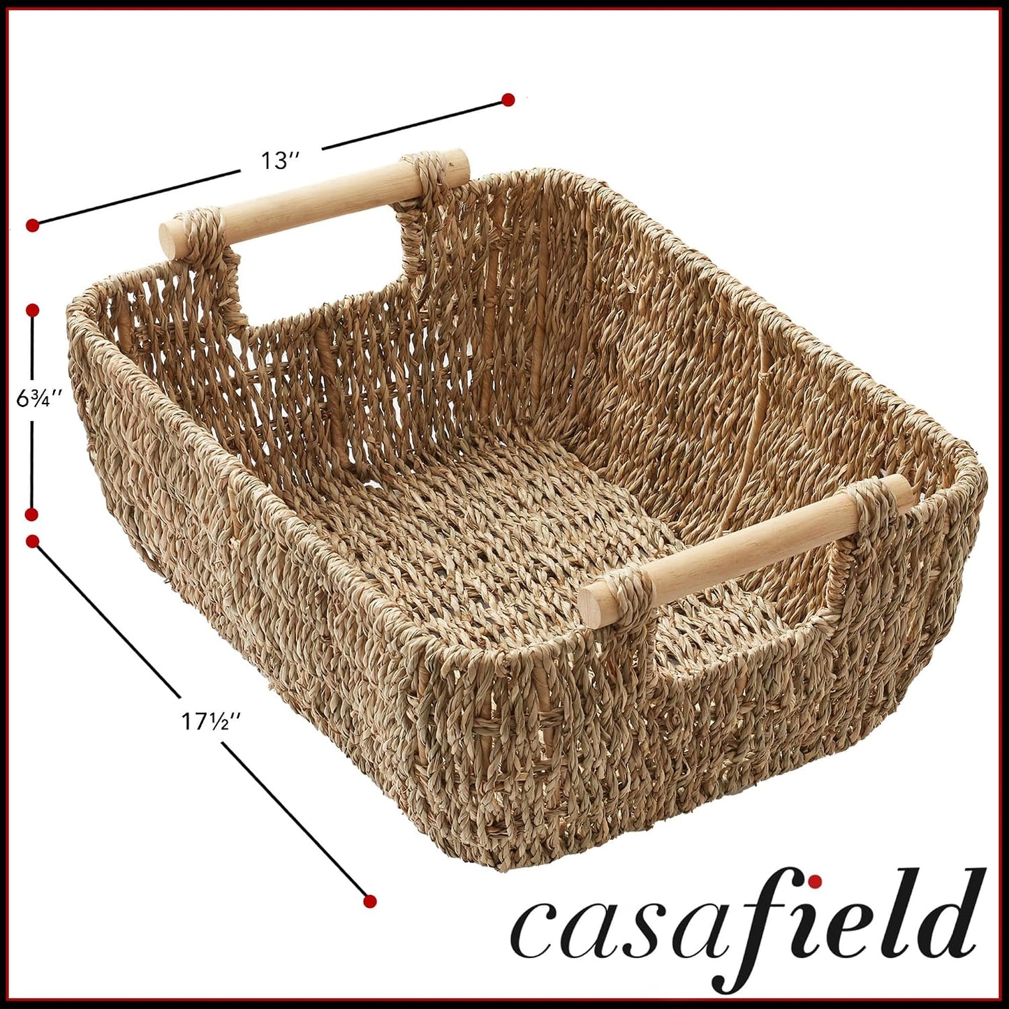 Casafield Set of 2 Water Hyacinth Oval Storage Baskets with Wooden Handles - Medium, Woven Bin Organizers