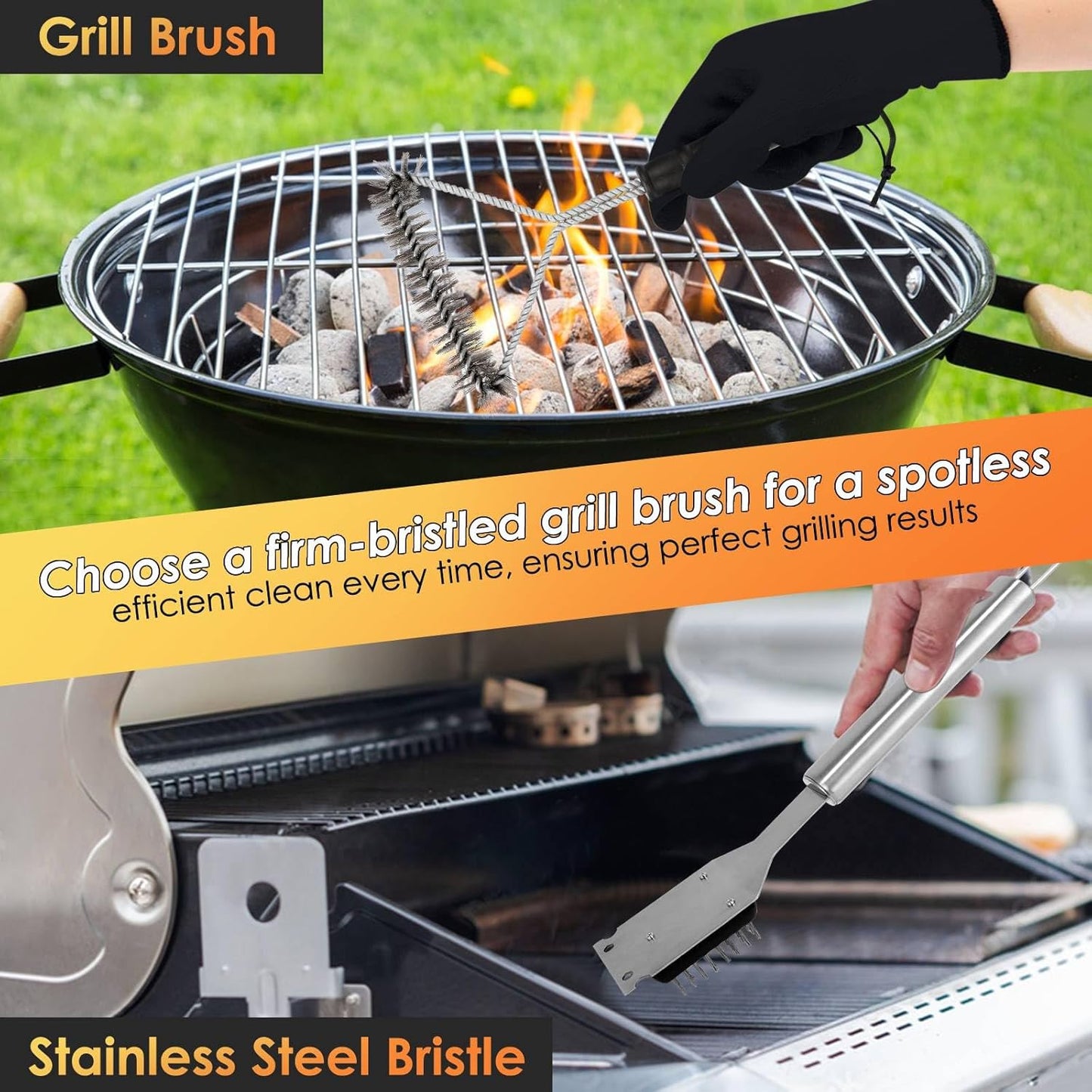 Yoehka BBQ Grilling Accessories Set, 34Pcs Heavy Duty Grill Tools for Outdoor Camping, Grilling Gifts for Men Dad, Stainless Steel Barbecue Utensils Kit with Mats and Glove in Carrying Bag, Brown