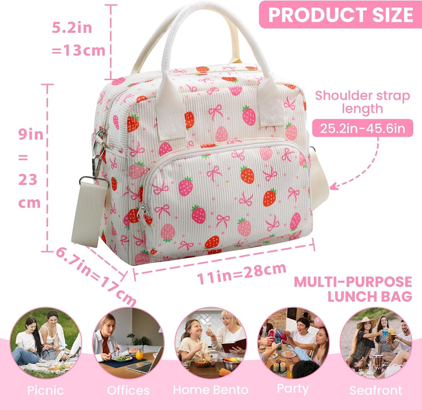 RLGPBON Insulated Lunch Bag Teen Girls, Preppy Lunch Box Large Insulated Lunch Bag Reusable Lunch Tote Bag, Preppy LunchBag for Girls School Travel Picnic