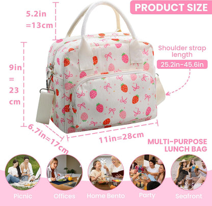 RLGPBON Insulated Lunch Bag Teen Girls, Preppy Lunch Box Large Insulated Lunch Bag Reusable Lunch Tote Bag, Preppy LunchBag for Girls School Travel Picnic