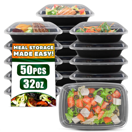50 Pack [32 oz] Freezer Meal Prep Containers Reusable - Plastic Food Storage Containers with Lids, Dishwasher & Microwave Friendly, Warp-Resistant - Versatile Use for Meals, Leftovers & More