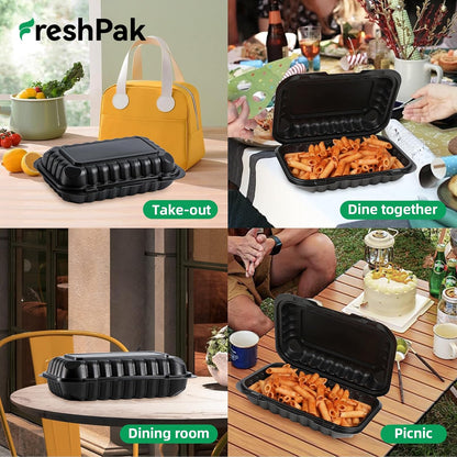 Meal Prep Container Reusable 40 Pack 34oz - Shrink Wrap Leakproof | Portion Control Leftover Plastic Food Containers with Lid | BPA Free Freezer & Microwave Safe | 4 Compartment Takeout Boxes