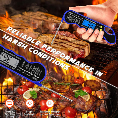 TRAUSI Instant Read Meat Thermometer, Fast & Accurate Digital Food Thermometer with Backlight, Waterproof & Magnet for Grilling, Cooking, BBQ, Smoker, Baking, and Candy Making Blue