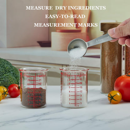 3 Piece Glass Measuring Cup Set, Includes 1/2-Cup, 1-Cup, and 2-Cup High Borosilicate Glasss Liquid Measuring Cups, Dishwasher, Freezer, Microwave, and Preheated Oven Safe, Essential Kitchen Tools