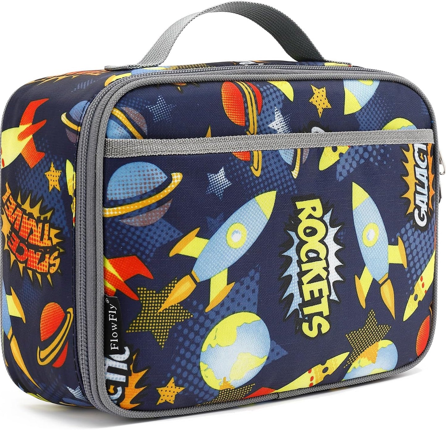 FlowFly Kids Lunch box Insulated Soft Bag Mini Cooler Back to School Thermal Meal Tote Kit for Girls, Boys, Black