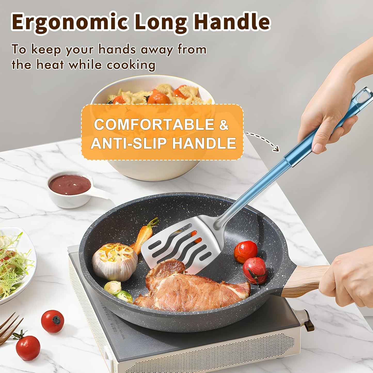 2 Pcs Stainless Steel Spatulas Set, Metal Spatula Solid & Slotted Turner, Heavy Duty Sturdy Spatula for Kitchen Use, High Heat Resistant Cooking Utensils for Fish Eggs Pancakes, Easy to Clean, Silver