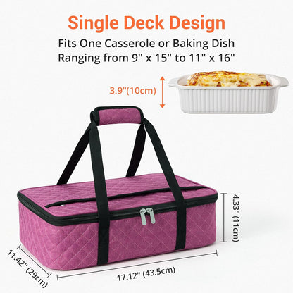 Insulated Casserole Carrier Portable Food Tote for Hot or Cold – Fits 9"x13" Baking Dish, Lasagna Holder for Parties, Picnic, Travel, Beach - Black