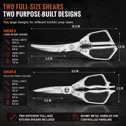 Heavy Duty Kitchen Shears 2 Pack, Full-Size Stainless Kitchen Scissors