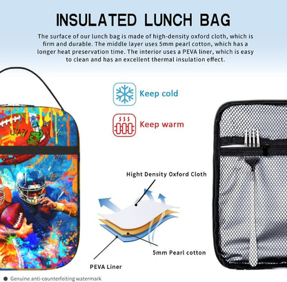 Boys Lunch Box for School Insulated Football Lunch Bag for Kid Boys Girls Teen Bento Boxes to School Office Picnic Travel Hiking Lunchbag Waterproof Leakproof with Adjustable Shoulder Strap