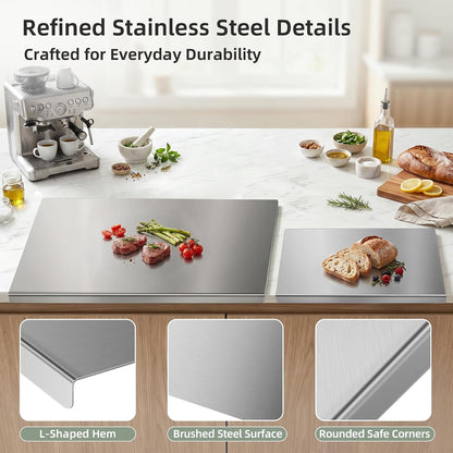 Stainless Steel Cutting Board Set with Lip, 2 Pack 16" & 24" Metal Chopping Boards for Kitchen Countertop, Non-Slip Food Prep Boards for Meat & Vegetables
