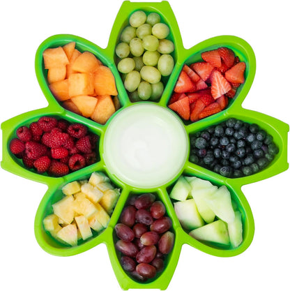 KOLORAE Flower Snack Serving Tray - 9 Compartment Party Platter with Dressing Cup for Chips and Dip, Fruits and Veggies - Game Day & Summer Entertaining Tray