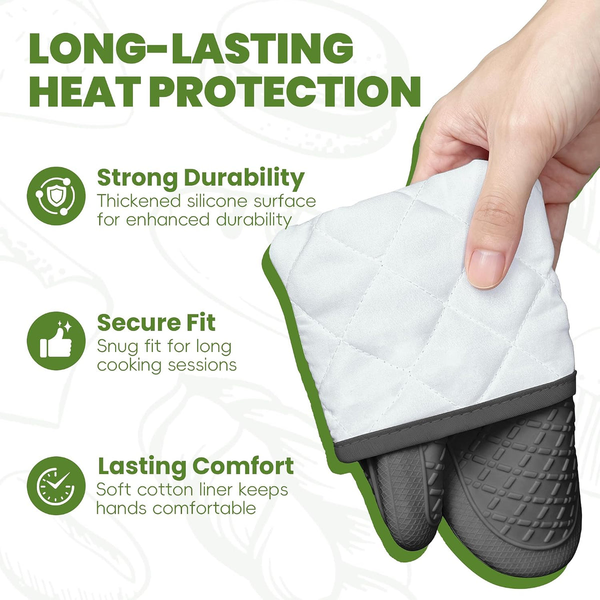 Silicone Oven Mitts,Heat Resistant, Oven Gloves with Soft Lining,Universal Fit Heat Resistant Kitchen Gloves for Baking, BBQ, Cooking and Grilling (Khaki)