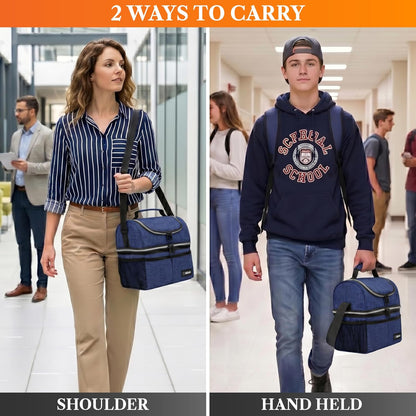 opux Insulated Lunch Bag for Men Women, Double Decker Leakproof Lunch Box Cooler Tote with Shoulder Strap, Large Lunchbox for Work School Travel Meal Prep, Adults Kids Boys Girls, Green, 16 Cans