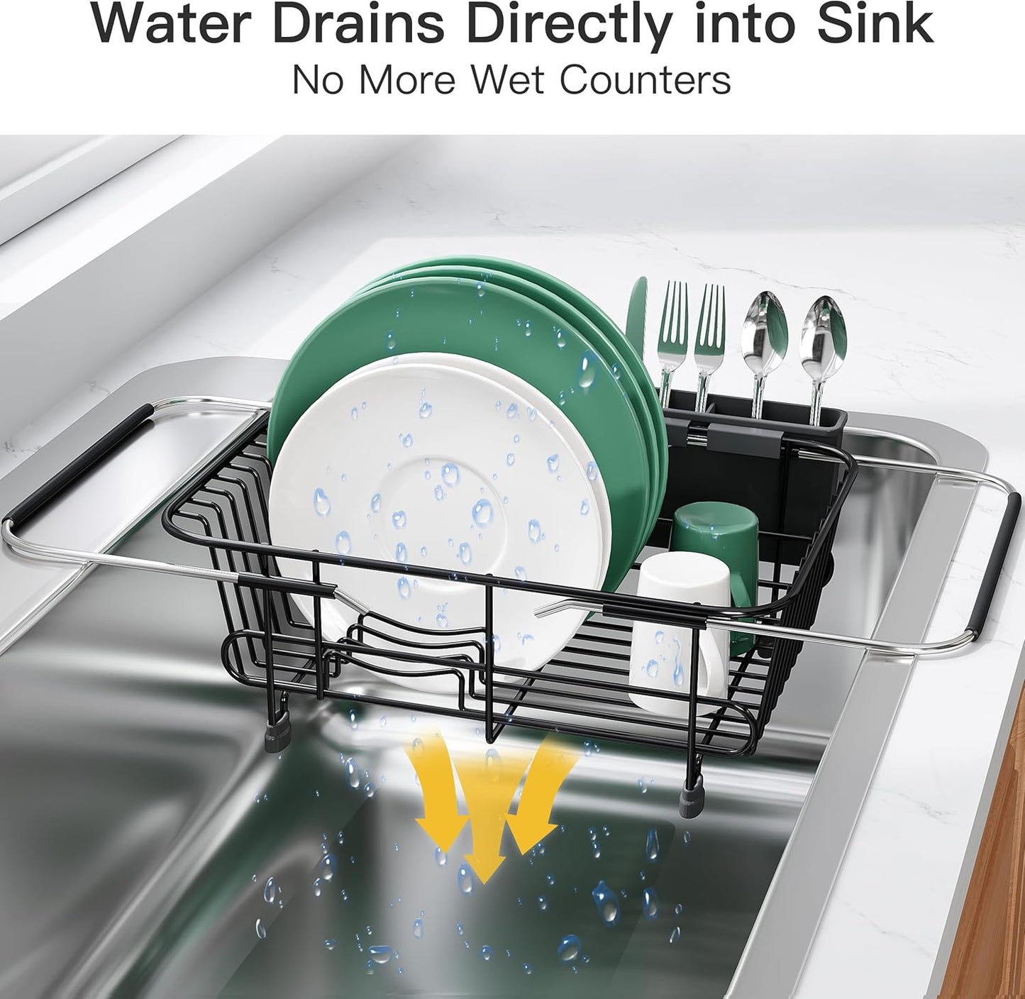 JASIWAY Dish Drying Rack in Sink, Expandable Stainless Steel Dish Drainers for Kitchen Counter, Dish Dryer Rack for Inside Sink, Over The Sink Dish Racks with Utensil Holder, Silver