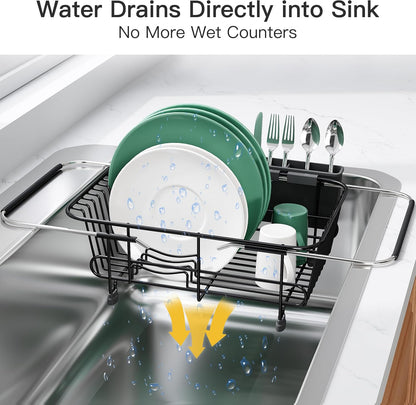 JASIWAY Dish Drying Rack in Sink, Dish Drainer with Cup and Utensil Holder