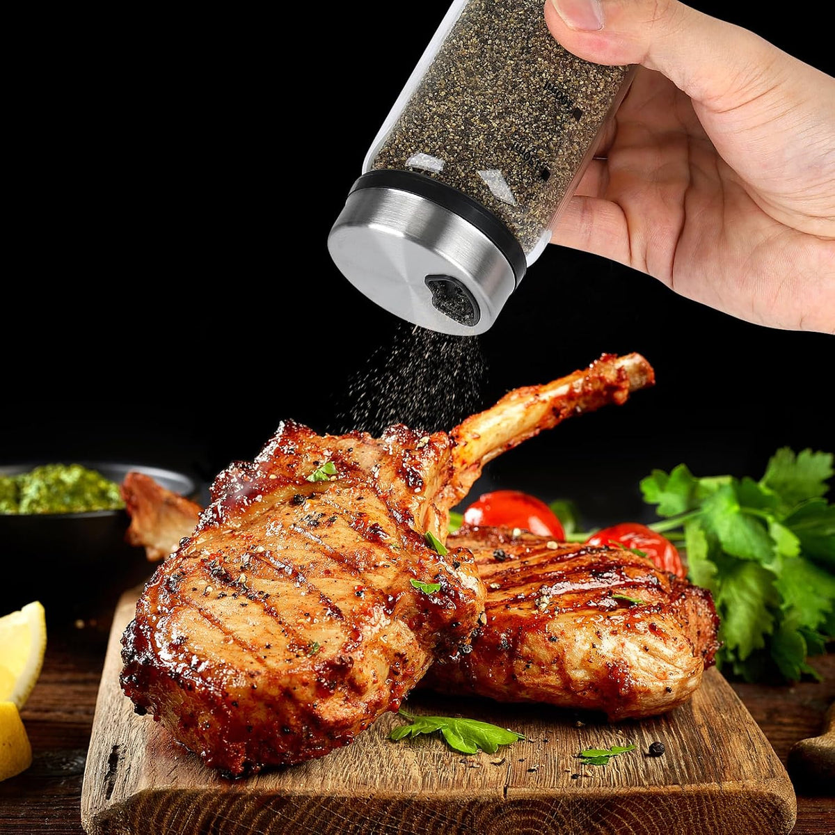 Accmor Salt Pepper Shakers with Adjustable Holes, Glass Spice Shaker Seasoning Cans for Kitchen, Home Restaurant Farmhouse BBQ Camping
