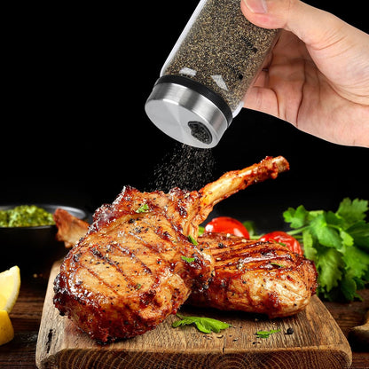 Accmor Salt Pepper Shakers with Adjustable Holes, Glass Spice Shaker Seasoning Cans for Kitchen, Home Restaurant Farmhouse BBQ Camping