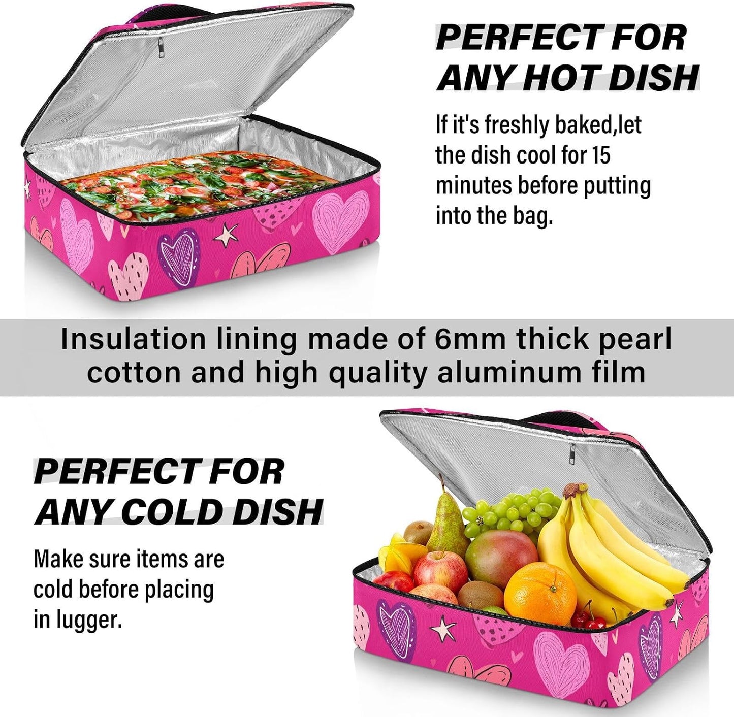 Casserole Carriers for Hot or Cold Food Reusable Casserole Dish Carrier Insulated Thermal Large Capacity Durable Perfect for Party Camping Family Gatherings Yellow Fish - Colors B