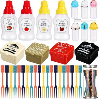 50 Pcs Kids Bento Box Accessories Including Food Picks Mini Condiment Bottles Ketchup Squeeze Bottles, Mini Soy Sauce Container with Funnel for Kids School Bento Camping Office Accessories (Animal)
