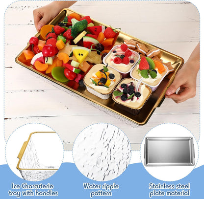 Baderke 3 Set 16" x 9'' Chilled Serving Tray for Parties with Compartments Rectangle Serving Dish Ice Charcuterie Party Platter for Shrimp Fruit Seafood Vegetable Appetizer (Silver)