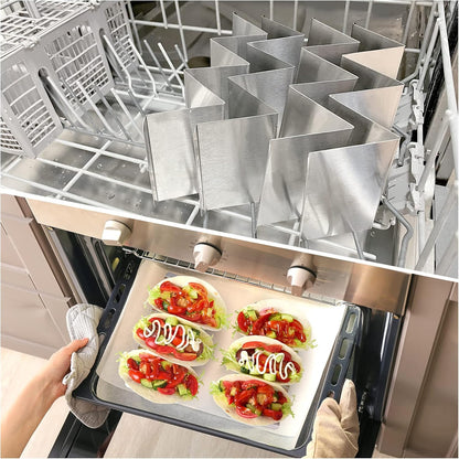 Stainless Steel Taco Holders Set of 12 - Each Metal Taco Stands for 3 Tacos - Taco Rack with Handles - Stylish Taco Shell Holders - Oven & Dishwasher & Grill Safe Taco Trays