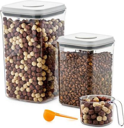 Deiss LUX Airtight Food Storage Containers with Lids - Pop Canisters Set for Pantry Organization, BPA-Free Stackable Kitchen Storage for Flour, Sugar, Cereal, Coffee | 2.1Qt, 0.95Qt, Measuring Cup