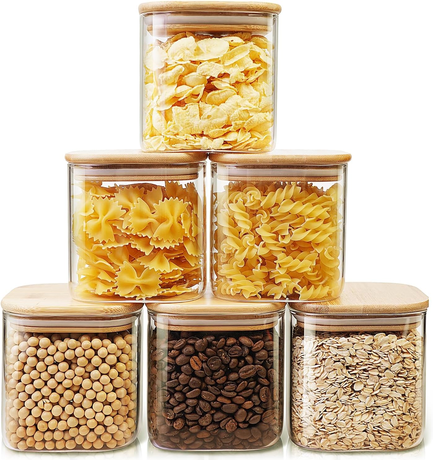 Extra Large Square Glass Flour & Sugar Storage Containers with Airtight Lids, 168oz 2 Pack Glass Jars with Bamboo Lids, Air tight Pantry Food Storage Containers for Cereal, Pasta, Rice Organizers