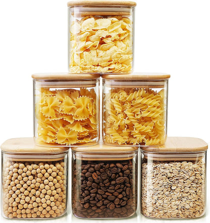 Extra Large Square Glass Flour & Sugar Storage Containers with Airtight Lids, 168oz 2 Pack Glass Jars with Bamboo Lids, Air tight Pantry Food Storage Containers for Cereal, Pasta, Rice Organizers