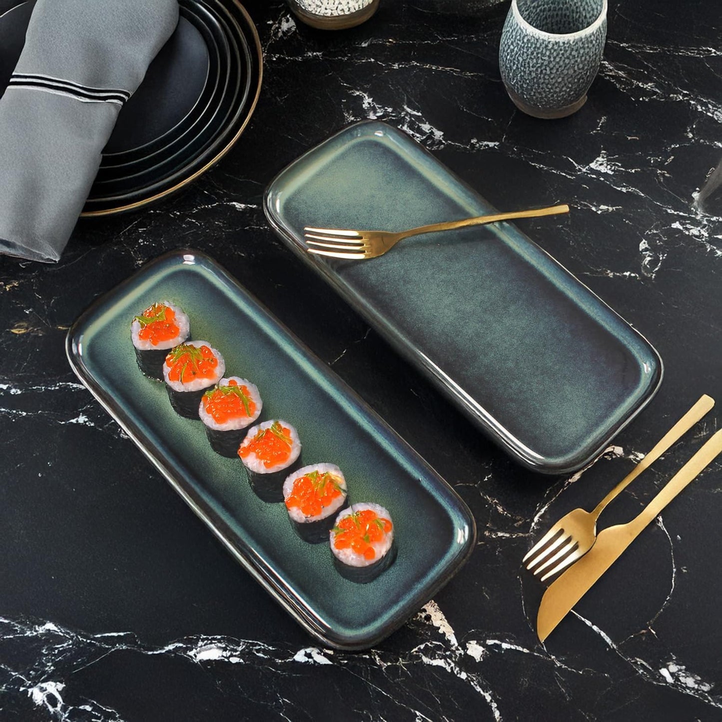 Porcelain Rectangular Plates, Large Cookie Trays, Set of 4, Shatterproof, Dishwasher-Safe, Perfect for Sushi, Baguettes, Snacks, Appetizers, Rolls, or Table Centerpieces.