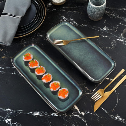Porcelain Rectangular Plates, Large Cookie Trays, Set of 4, Shatterproof, Dishwasher-Safe, Perfect for Sushi, Baguettes, Snacks, Appetizers, Rolls, or Table Centerpieces.